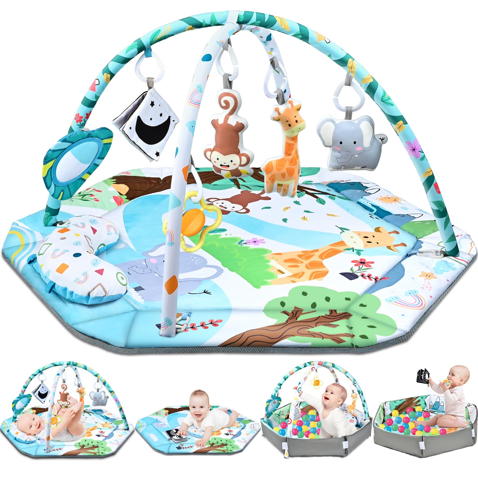 Amazon.com : Baby Gym Play Mat, 8-in-1 Tummy Time Mat & Ball Pit